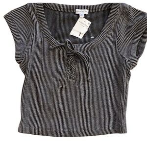 Urban Social Women’s Cropped Gray Black Ribbed Stretchy Women's Top New small